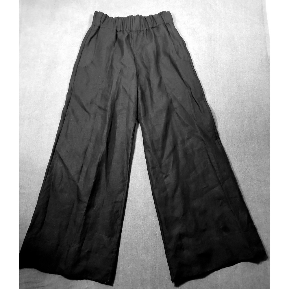 G. Label Goop Wide Leg Pants Womens 6 Black 100% Linen Elastic Waist GL50142/0